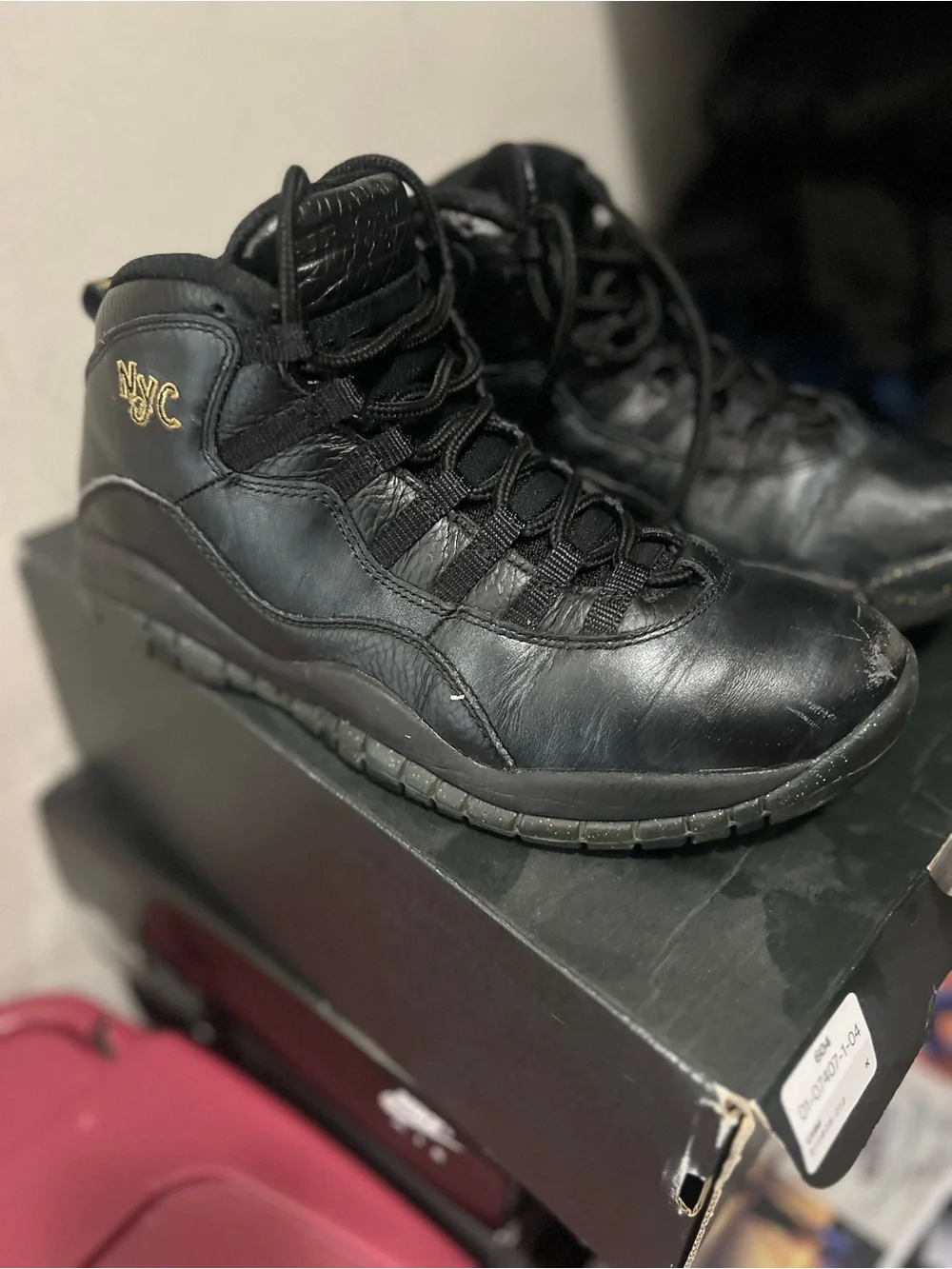 Jordan Men's Black Leather High-Top Boots with Gold NYC Accent